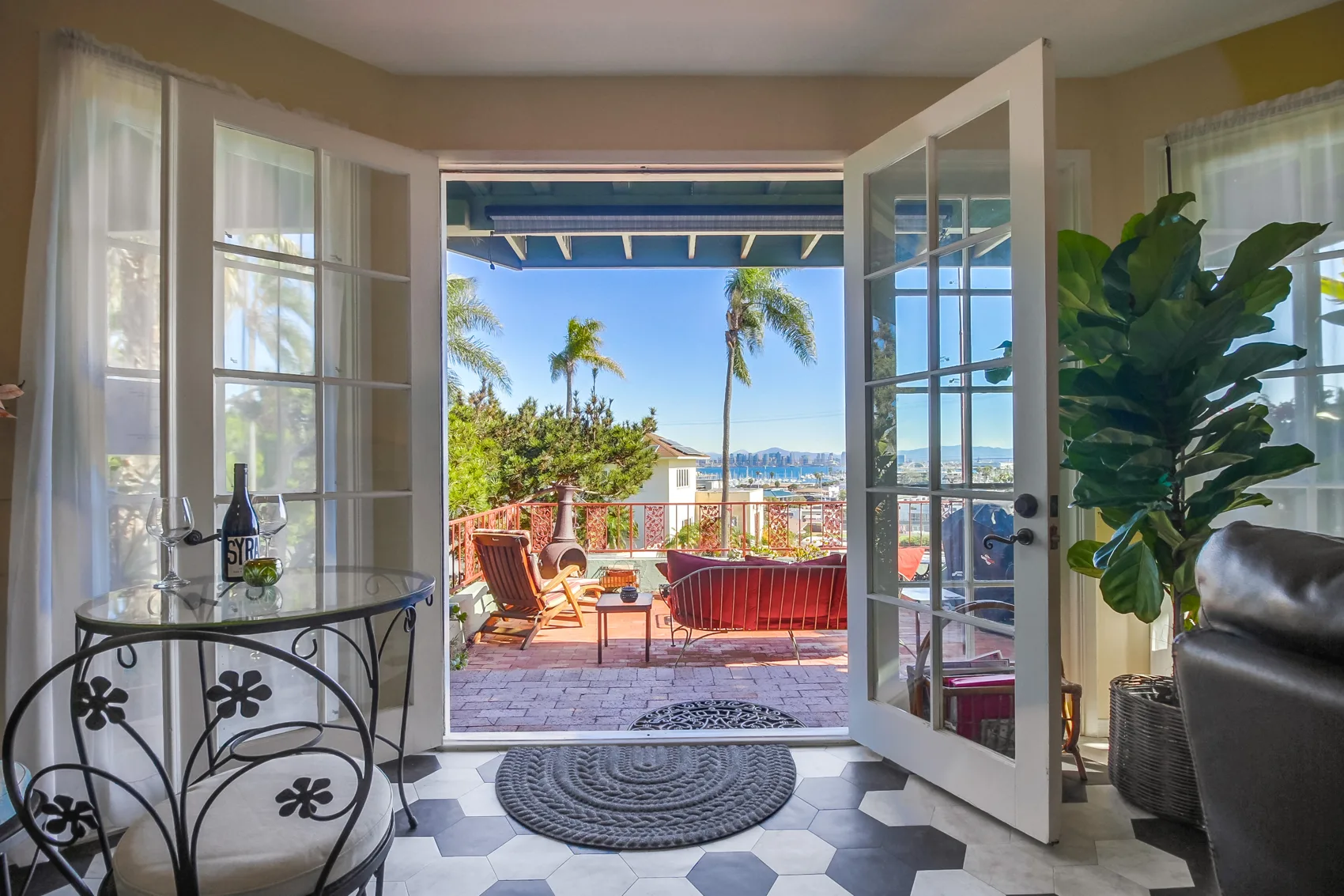French doors opening onto the private deck