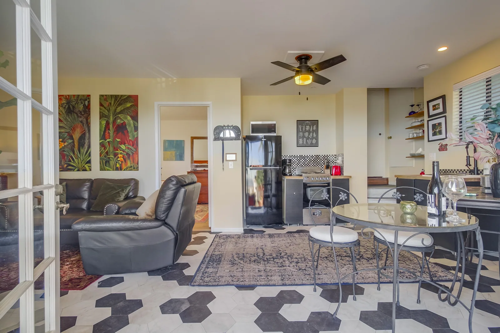 An inviting living and dining space.