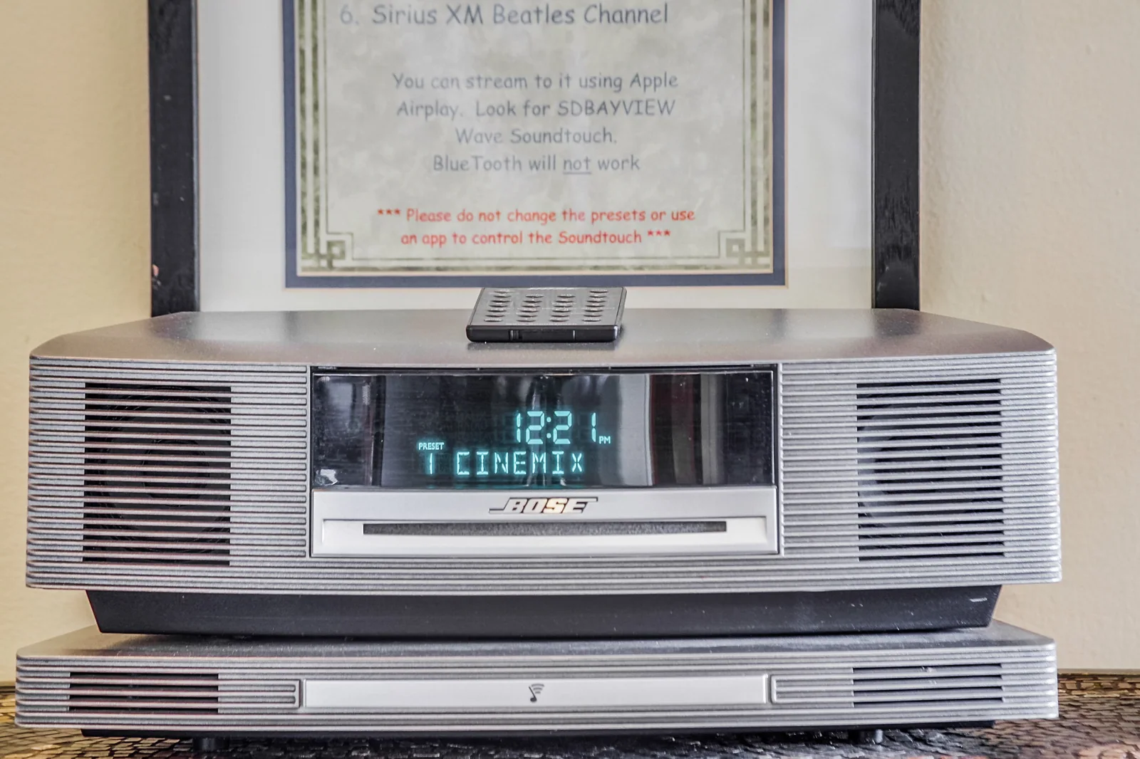 You can connect to our Bose sound system.